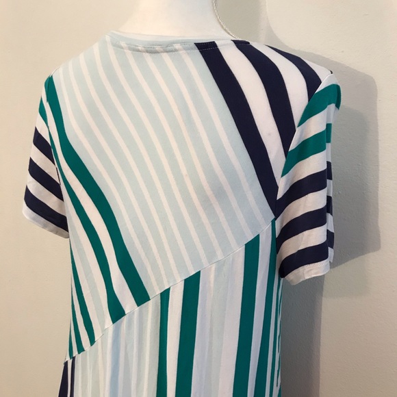 Anthropologie Little Yellow Button Striped Teal White Tunic Large - Picture 5 of 8